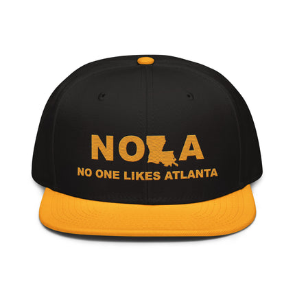 NOLA No One Likes Atlanta Louisiana Style Embroidered Gold Snapback Hat